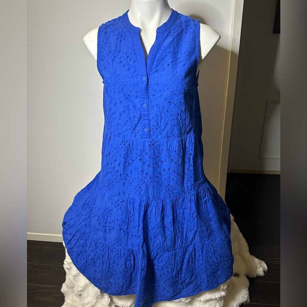Papillon Blanc Vibrant Blue Eyelet Mini Dress